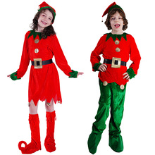 派对服装party演出服绿色圣诞小男孩 女孩红色圣诞裙化妆舞会
