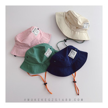 小众潮款儿童渔夫帽 韩版布标男童女童护外防风遮阳帽百搭盆帽
