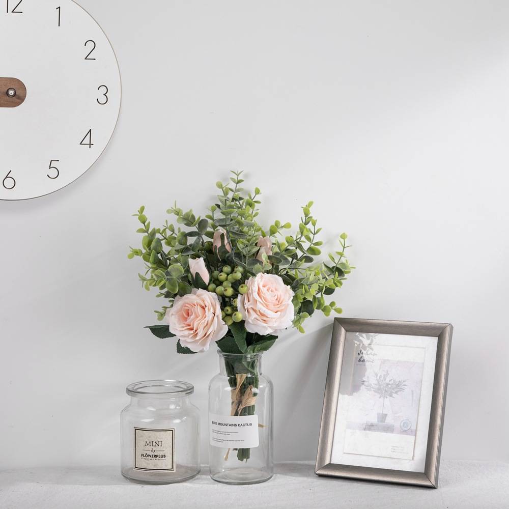 批發INS尤加利玫瑰花束仿真廠家家居裝飾婚慶DY1-2299