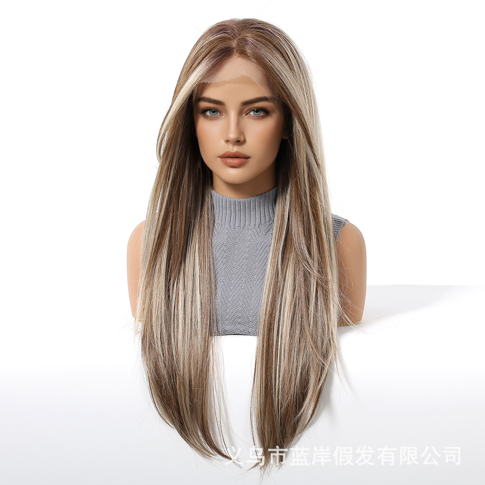 Estilo europeo y americano 13*6 color degradado encaje pelo largo y liso peluca gorra de malla femenina transpirable realista y casual cosido todo en la cabeza