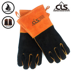 Outdoor BBQ gloves camping fire roasting cowhide high-temperature heat insulation thickened extended welding protective gloves
