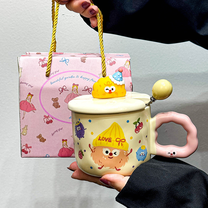 インスタイルの見栄えの良いかわいい漫画マグカップ、蓋付き、男の子と女の子用、子供用ホームブレックファストカップ、カップルドリンクカップ|undefined