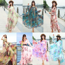 2023雪纺连衣裙长袖夏季欧美外贸裙子亚马逊女装海边度假沙滩裙女