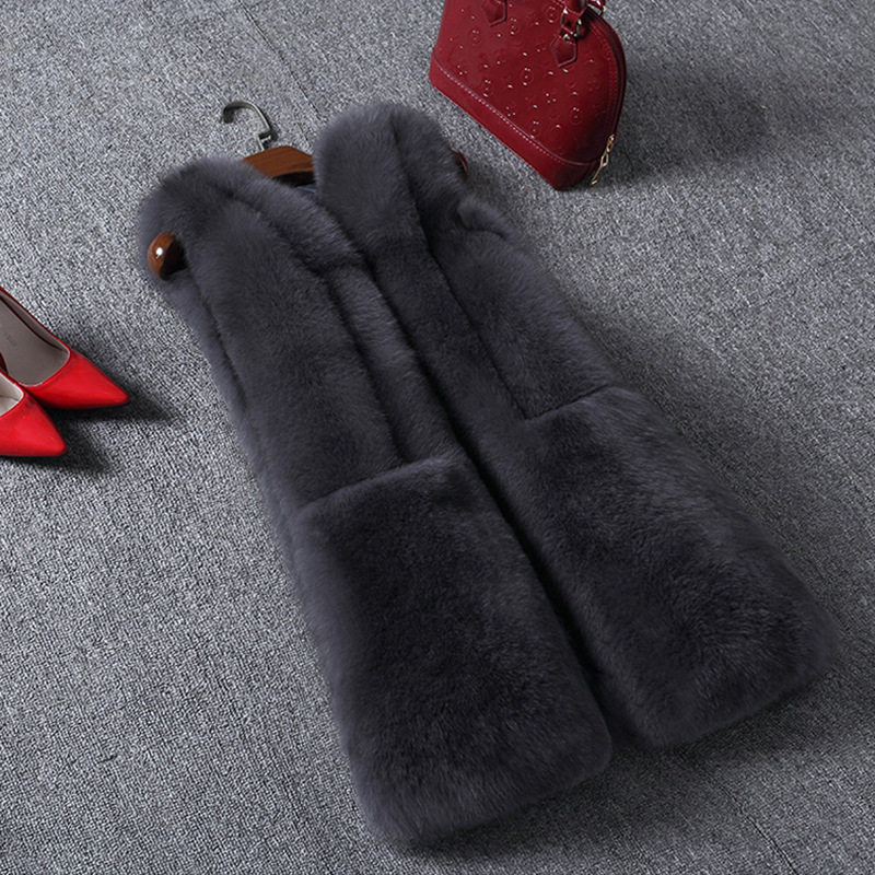 Abbigliamento da donna Gilet di pelliccia di volpe caldo, aderente, di media lunghezza, in un unico pezzo_voghion.com