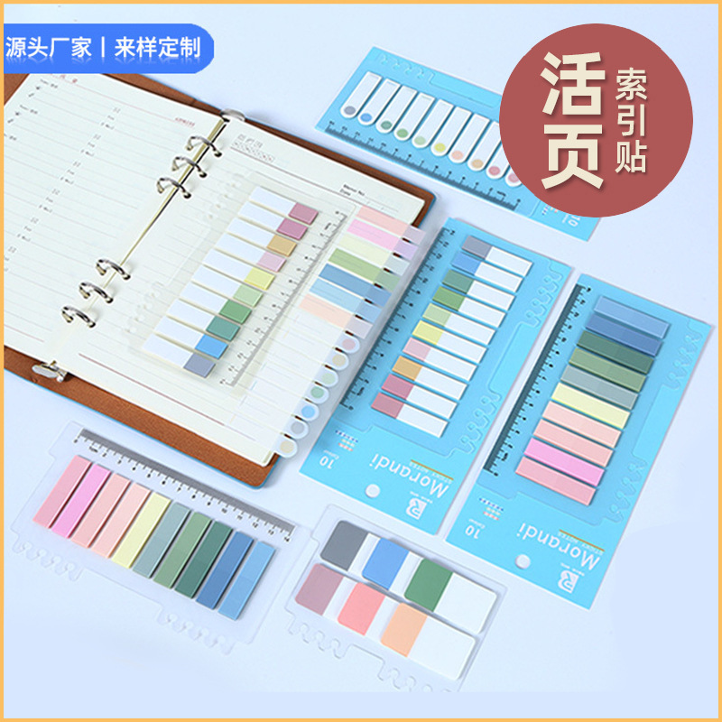En stock Morandi color nota pegatinas transparente PET índice pegatinas regla marcador impresión N veces pegatinas al por mayor