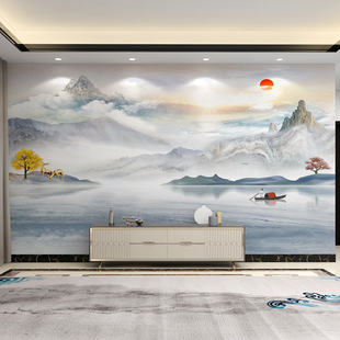 Nailed Mural 3D Stereo Landscape Painting New Chinoiserie Tv Background Wall New 2024 Wallpaper Living Room Wall Covering