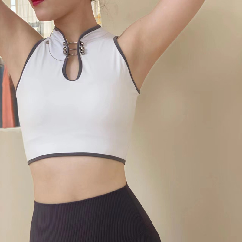 Chinese Style Yoga Bra with Padded Fixed Cup Tight Gym Running Retro Style Shockproof Sports Bra