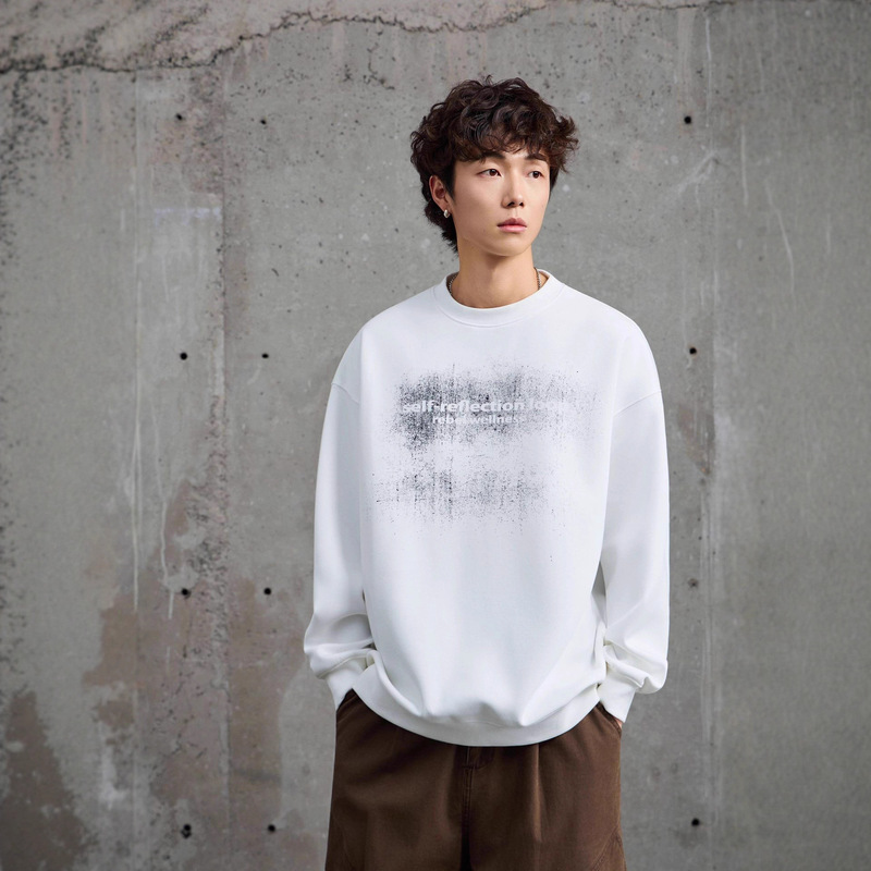 Mr. Song's Cross-Border Autumn Japanese-Style Trendy Brand Fuzzy Print Oversized High Street Men's Loose Pullover Sweatshirt