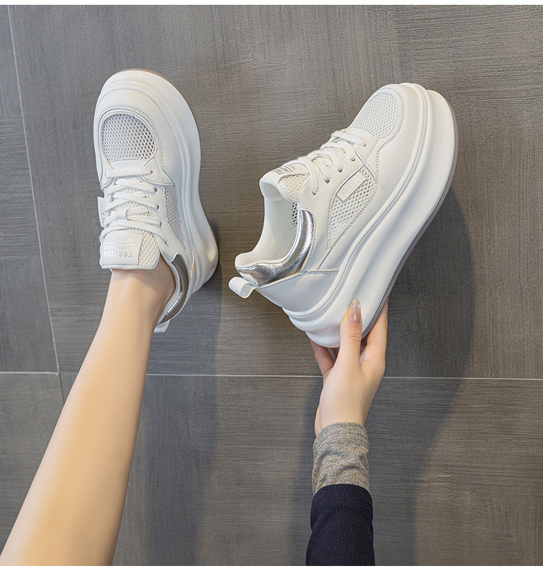 Giày sneaker nữ đế dày da PU trắng phong cách thể thao — Bạc 5056, Vàng 5056 chi tiết 13