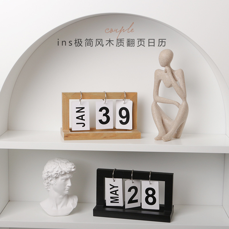 Nordic ins Creative Simple Modern Bedroom Wooden Calendar Desk Calendar Office Desktop Decorations Photo Ornaments