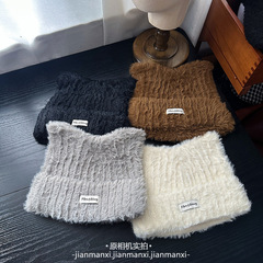 可爱小猫耳朵毛绒针织帽子女2025新款包头毛线帽秋冬季保暖护耳帽