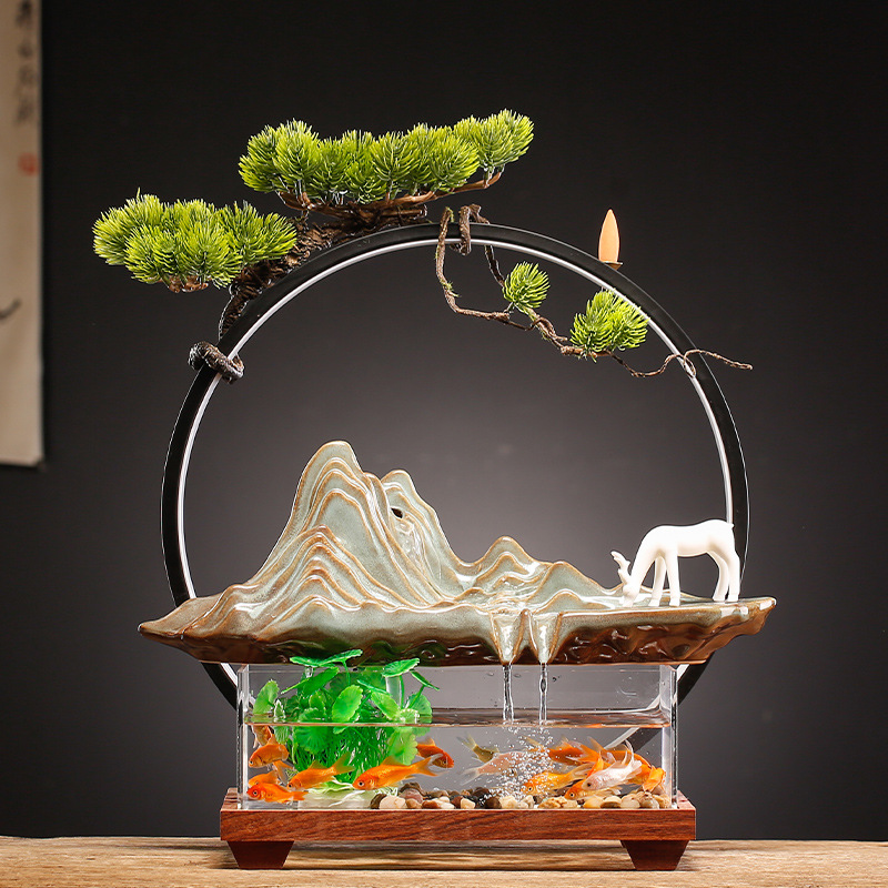 New Chinese style Lucky Flowing water Making money Decoration originality fountain fish tank Home Furnishing to work in an office desktop The opening Housewarming gift