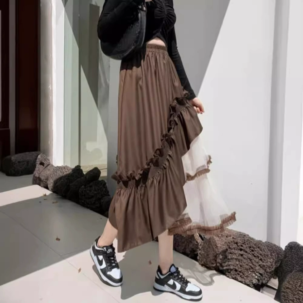 Дизайнерская нерегулярная юбка Юбка торт длинная юбка-зонтик тонкая 2025 новая индивидуальная юбка из пряжи