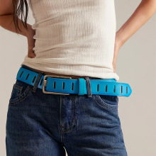 订制腰带复古意大利腰带宽边厚植鞣革牛皮重古银扣真皮打孔皮带女