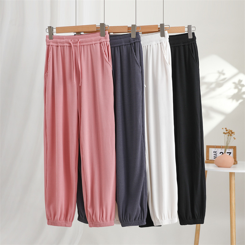 Women's tight ankle-tied pants 2024 new spring and summer thin ice silk pants loose plus size mosquito-proof pants women's casual pants