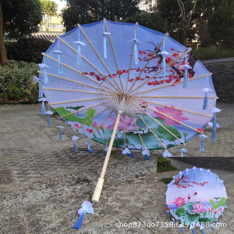 古風漢服流蘇傘花びら傘演出ダンス絹布傘吊り下げ装飾傘工芸傘古典油紙傘|undefined