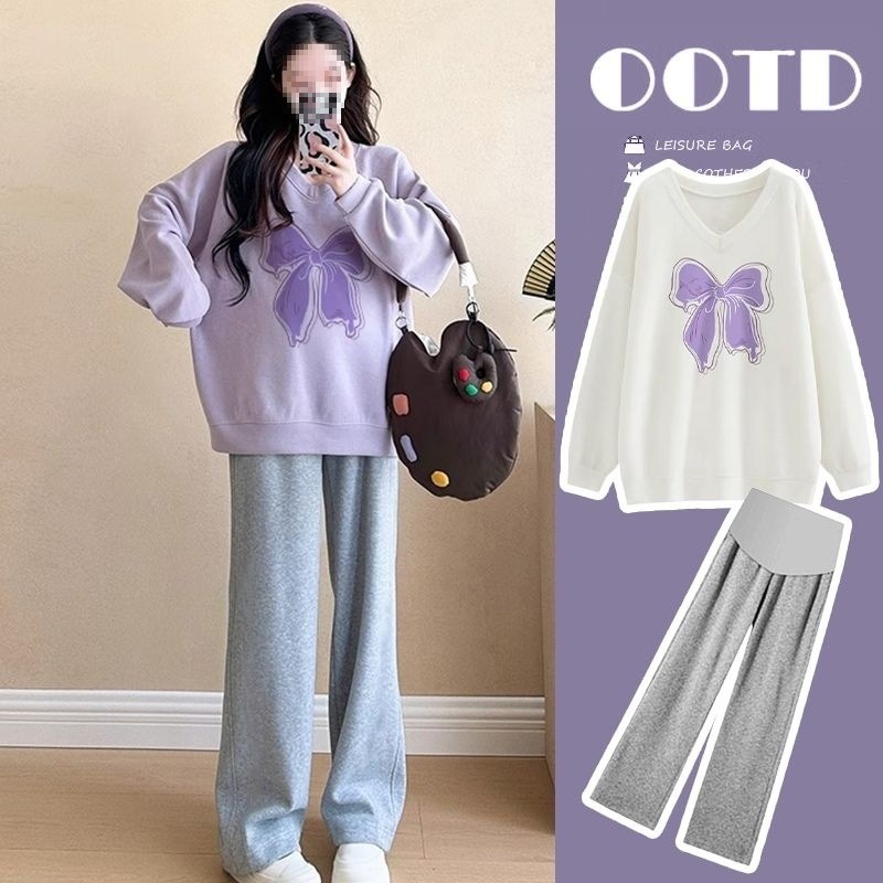 孕妇春秋装套装时尚2025新款宽松休闲卫衣托腹阔腿裤两件套春秋季