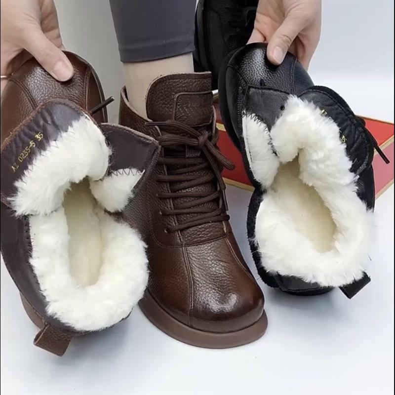 ShoeVault First Layer Cowhide Martin For Women, Autumn And Winter New Low Heel Soft Leather Fleece-Lined Women's Short Boots,_voghion.com