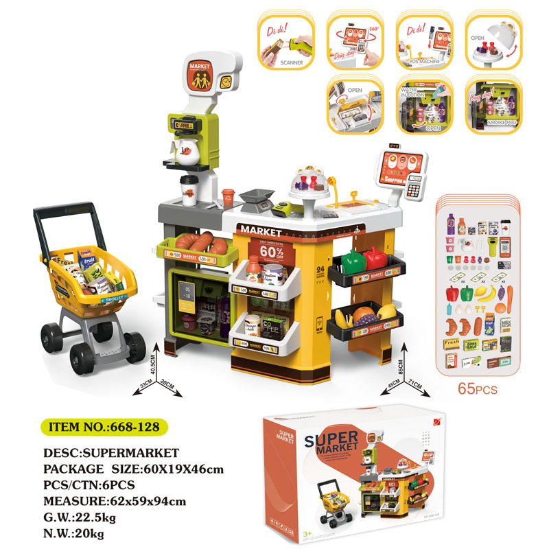 Los niños transfronterizos juegan a las casitas cocina simulación de pulverización supermercado carrito de compras cajero escáner juguete combinación traje