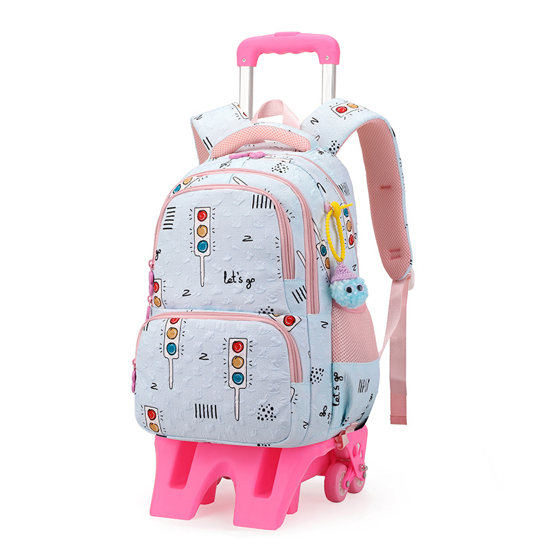 Mochila escolar con ruedas de gran capacidad con dibujos animados de pez natural para niñas de primer grado de primaria, niños de dos y tres años