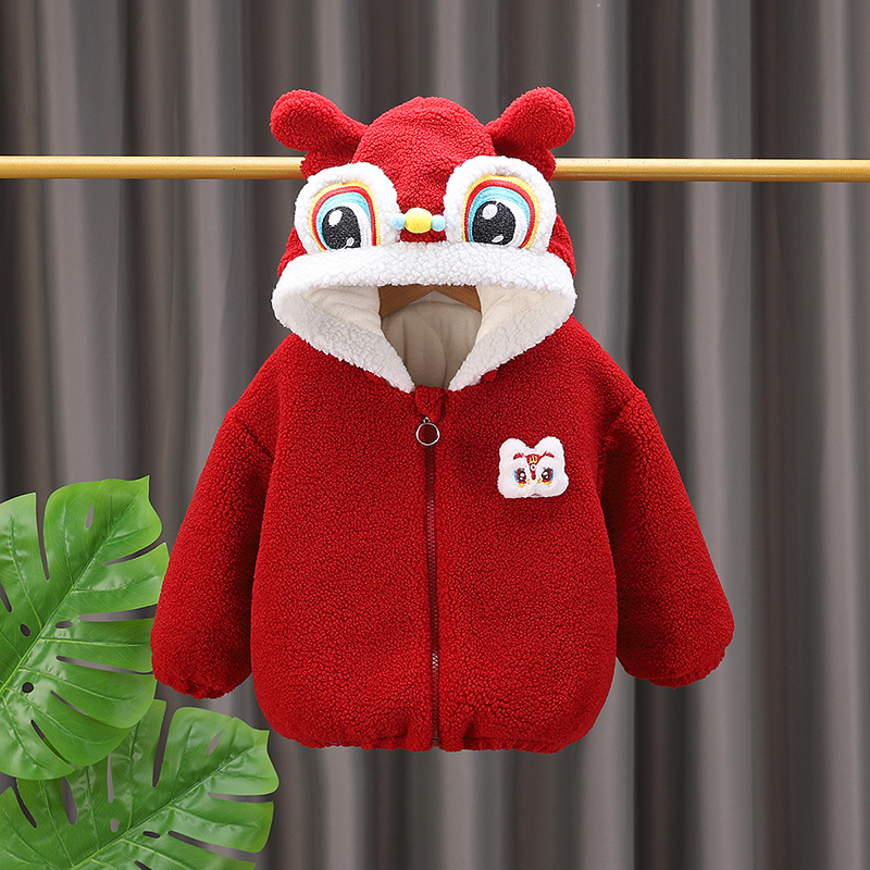 Ropa de Año Nuevo bebé rojo con chaqueta de terciopelo grueso para niños y niñas ropa de invierno chaqueta de terciopelo