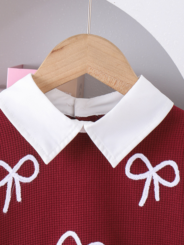 Children's clothing  SHEIN跨境女童套装白色领酒红色卫衣百褶裙|undefined