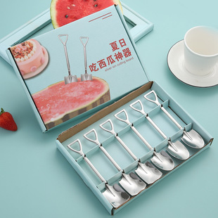 Stainless Steel Watermelon Spoon Gift Box Set Creative Engineer Shovel Spoon Dessert Fruit Cake Ice Cream Spoon Shovel Spoon