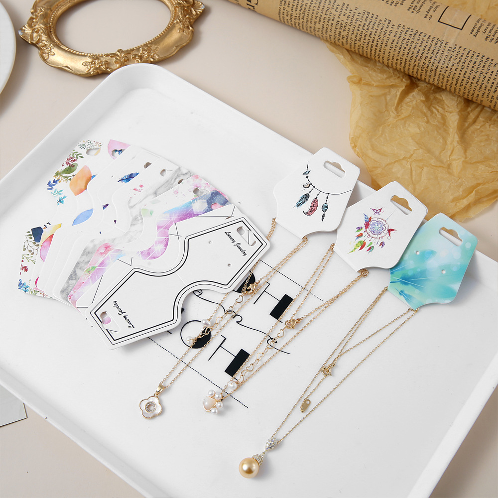 批发韩式项链发圈包装卡纸皮筋卡片头饰项链对折卡设计logo现货