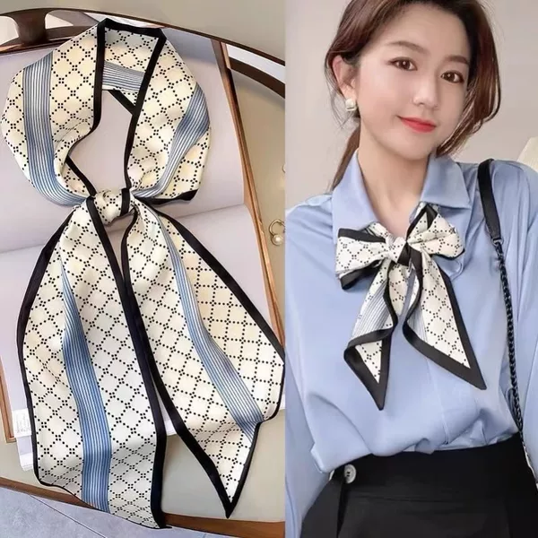 Double-Sided Long Silk Scarf for Women's Professional Wear Ol Ribbon Spring and Summer Korean New Decorative Small Scarf Water Drop Headband