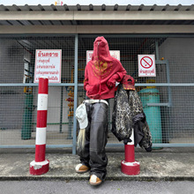 Grailz美式高街潮牌双头鸟手套做旧拉链帽衫外套休闲男女重磅卫衣