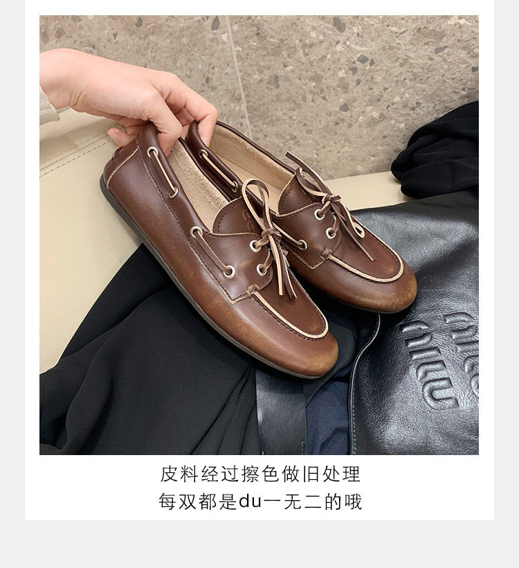 Giày lười nữ da bò thật đế mềm mũi tròn gót thấp — Màu nâu, hàng có sẵn, Màu trắng, hàng có sẵn chi tiết 3