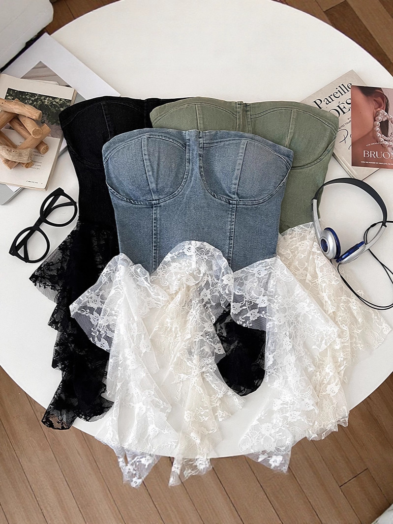 Foreign trade sexy girls fashion versatile irregular lace ruffle…