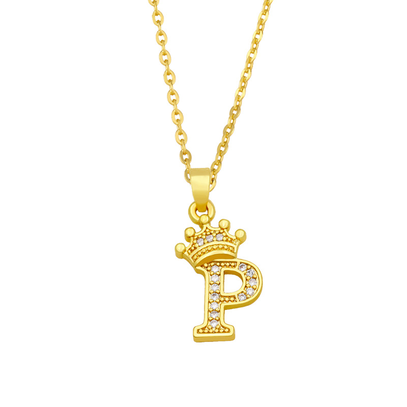 Fashion Crown 26 English Letters Zircon Pendant Necklace display picture 7