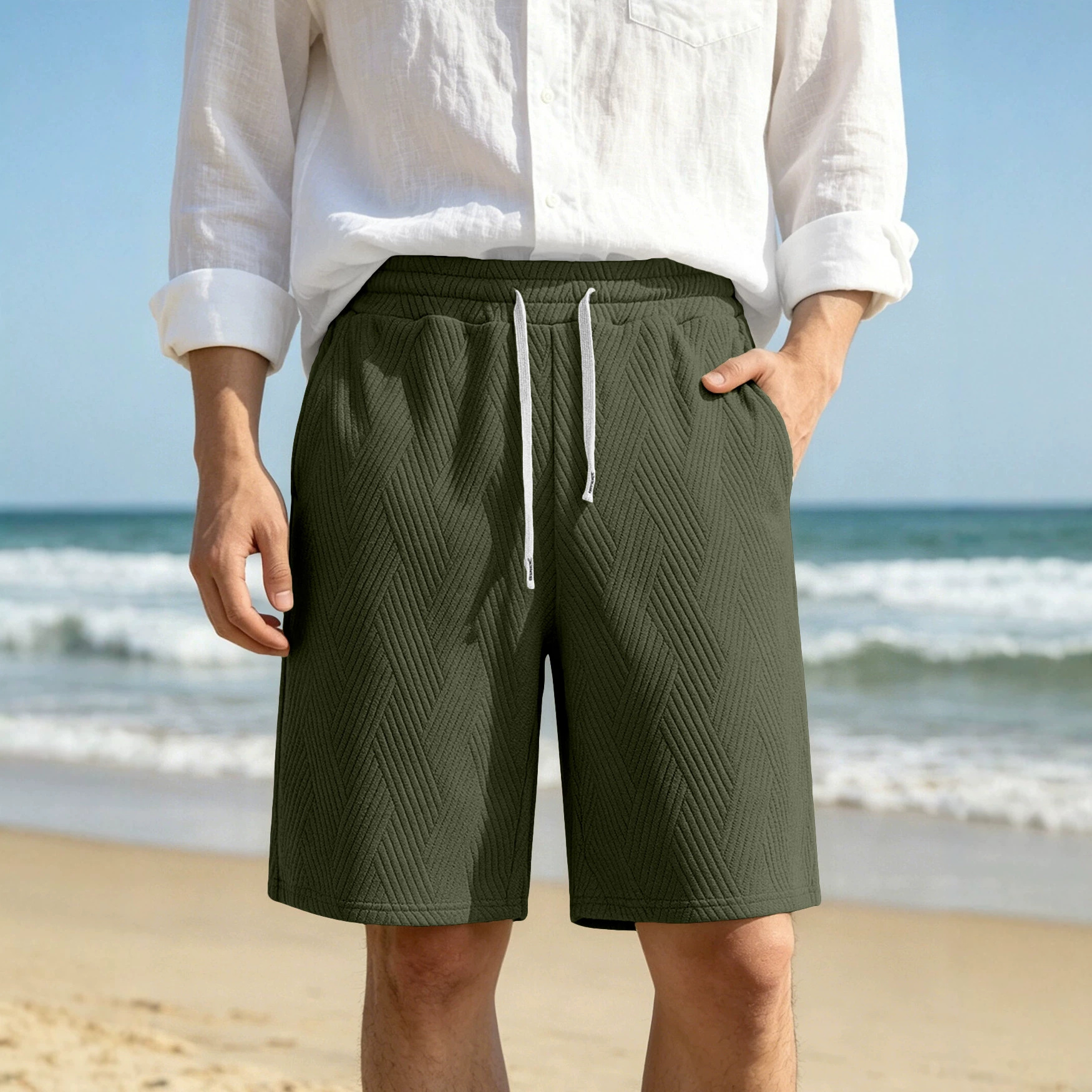 Pantalones Cortos de Playa Holgados para Hombre de Poliéster, Transpirables con Cordón, para Deporte