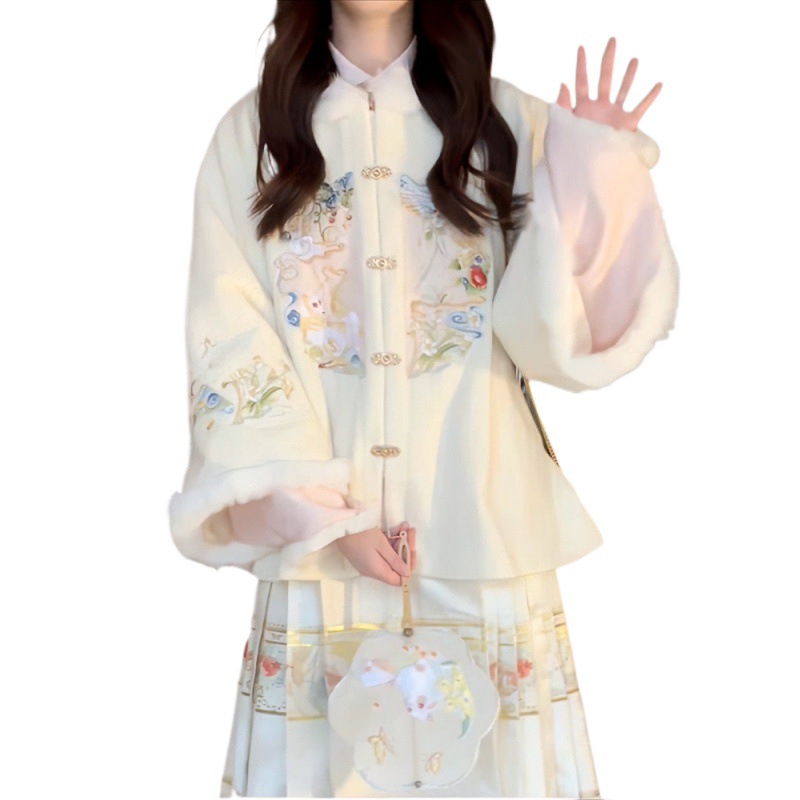 가을과 겨울 2023 새로운 예술적 젠틀 레트로 중국 스타일 스퀘어 입 목 한 요소 개선 된 한후 두꺼운 재킷