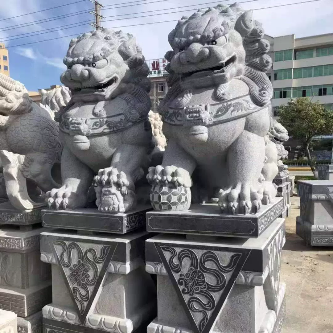 石狮子一对家用看门镇宅祠堂门口带底座大号石雕花岗岩石狮子摆件