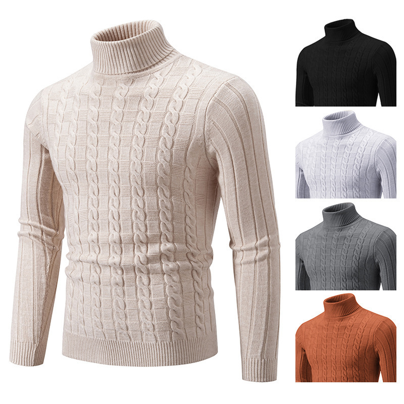Cross-border Foreign Trade Men's Slim-fit Twisted Turtleneck Sweater Men's plus size Fashion Casual Pullover Base Sweater