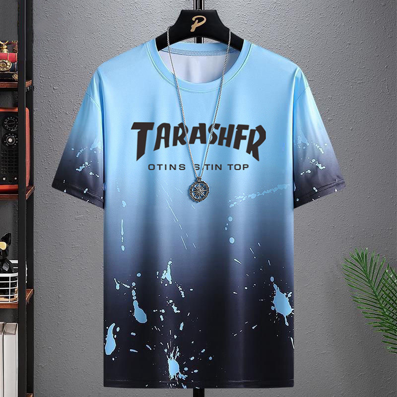 Camiseta de manga corta de seda de hielo para hombres verano 2024 nueva moda estudiantes adolescentes de media manga camiseta de tinta de hielo para hombres