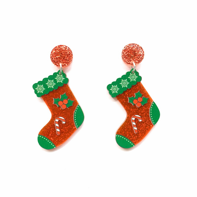 Christmas Occasion Acrylic Material 1 Pair Cartoon Style Christmas Tree Christmas Socks Printing Arylic Earrings