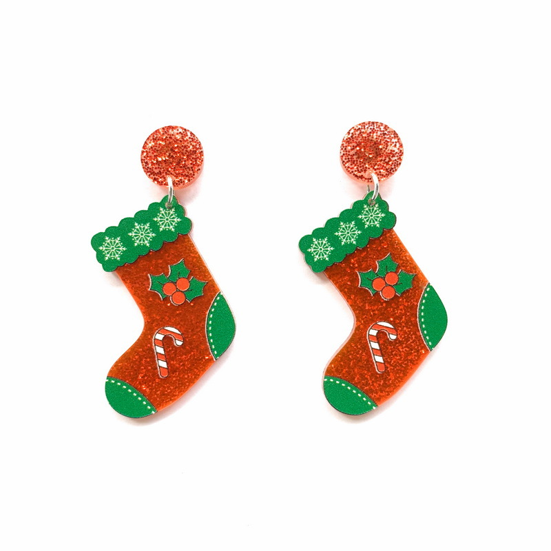 Cartoon Style Christmas Tree Christmas Socks Arylic Printing Women's Earrings 1 Pair display picture 3