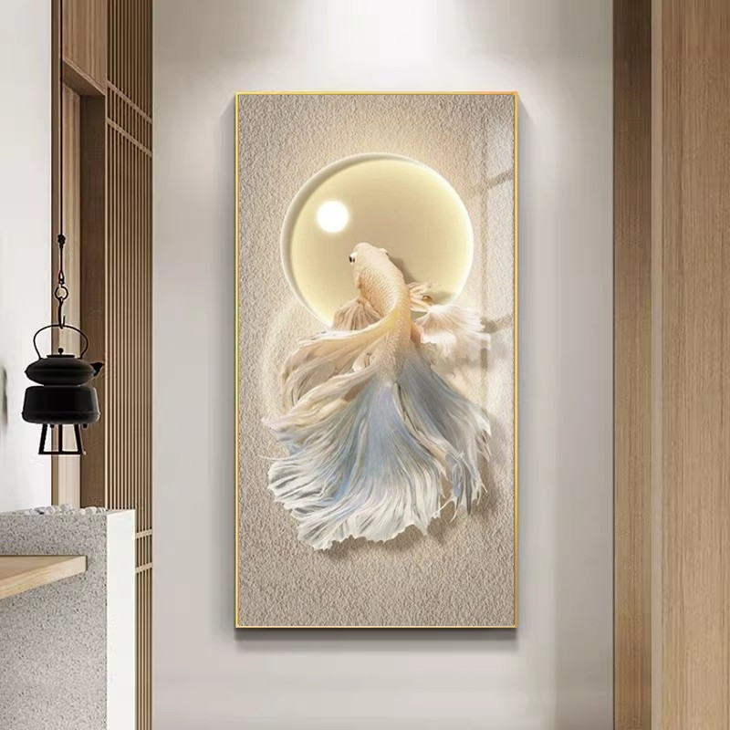 好运锦鲤入户玄关装饰画高档走廊过道挂画高级客厅背景墙壁画|undefined