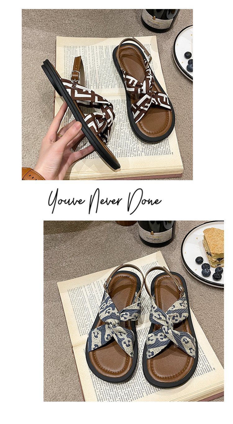 Zomer nieuwe letterstof modieuze en comfortabele zachte zool geurige wind platte gesp sandalen_voghion.com