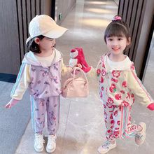 女宝宝套装秋装儿童时髦洋气潮牌满印衣服韩版春秋女童卫衣两件套