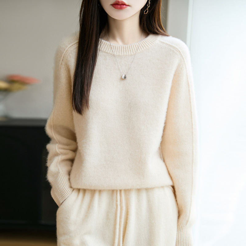 软糯圆领100羊毛衫女秋冬新款针织羊绒毛衣厚款女装打底衫上衣|undefined