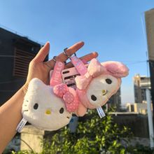 跨境新款三丽鸥头部毛绒钥匙扣卡通KT猫库洛米情侣娃娃包包小挂件