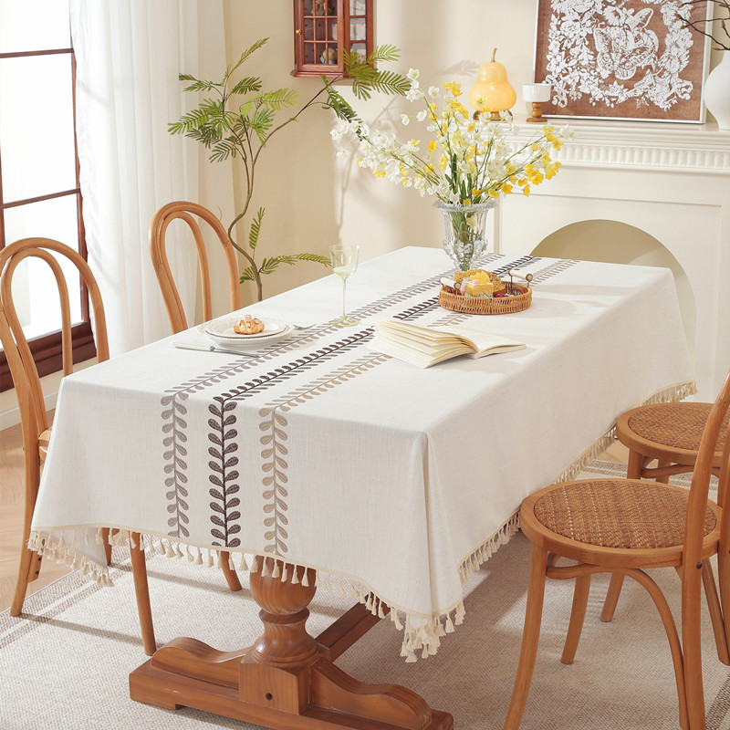 Tovaglia rettangolare da tavolino da caffè con nappe ricamate a foglie e fiori, spedizione diretta dal produttore._voghion.com