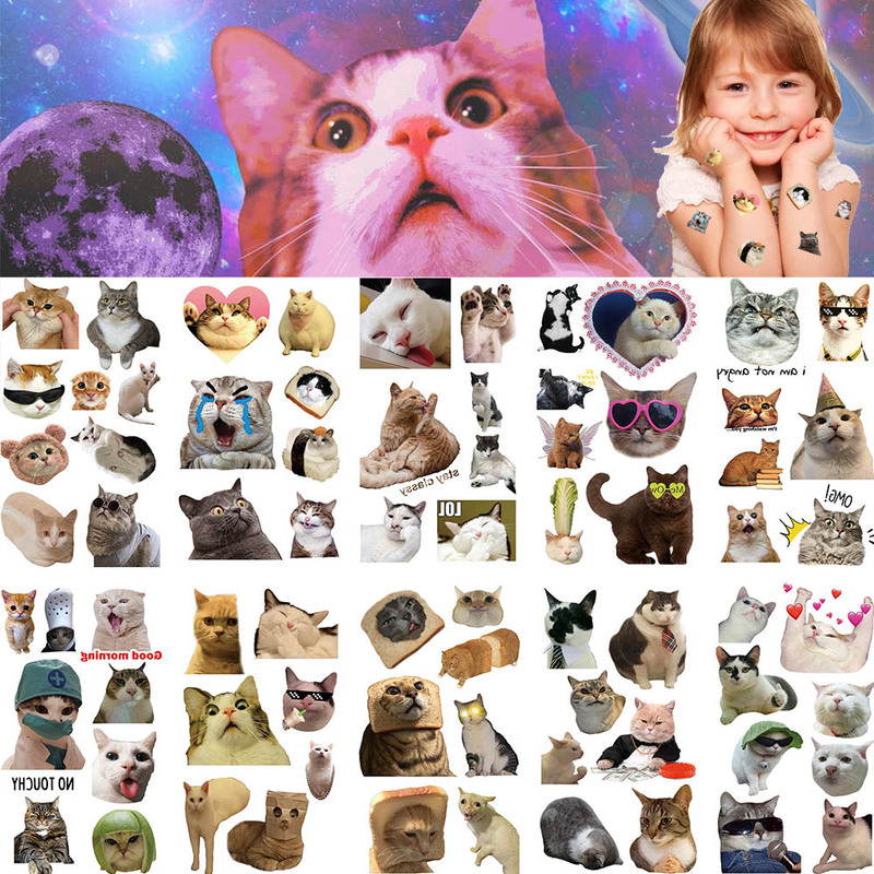 Cute Funny Cat Tattoo Sticker Waterproof Sweat Children's Cartoon Party Party Disposable Temporary Tattoo Sticker