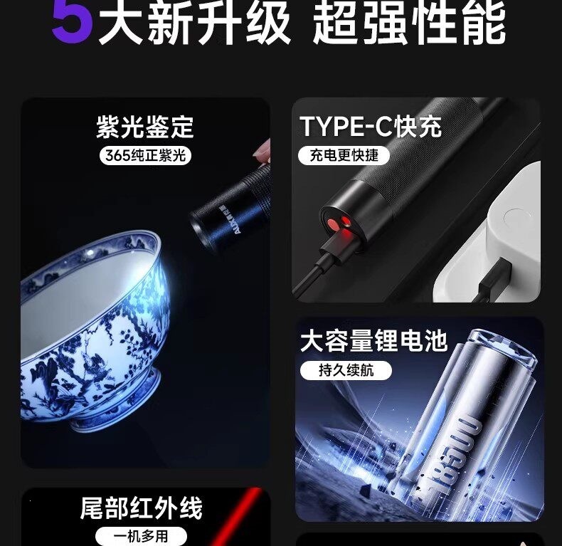 Oaks Purple Light Lamp for Identification, Ultraviolet Flashlight 365Nm for Jade Identification, Money Detection Pen, Fluorescent Uv Lamp