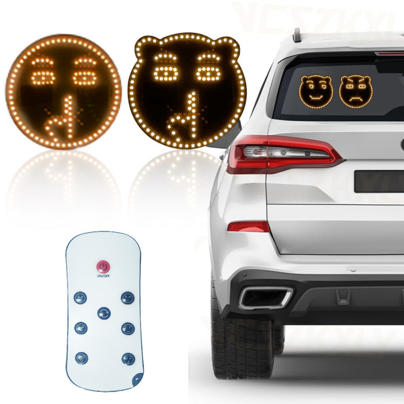 Lámpara de emoticón montada en automóvil Lámpara de atmósfera sonriente   Lámpara de palma anti-colisión trasera lámpara de advertencia ventana trasera divertida lámpara de cara sonriente
