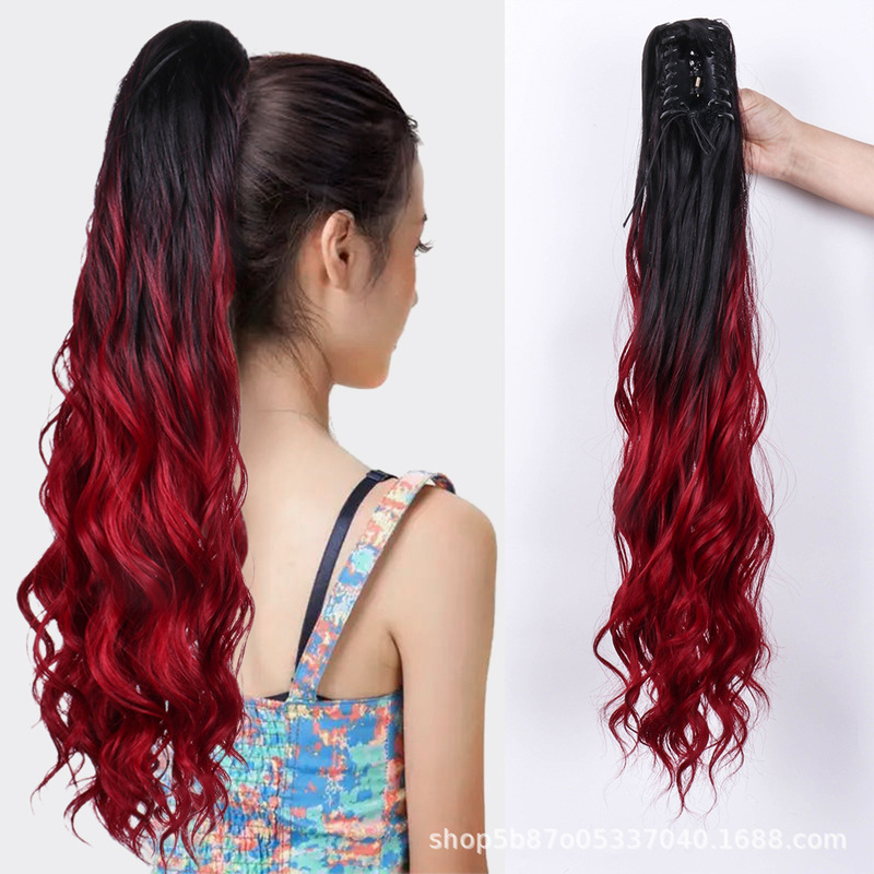 Ponytail wig female long hair net red grab clip fake ponytail natural long curly hair high ponytail manufacturers wholesale in stock Ponytail wig female long hair net red grab clip fake ponytail natural long curly hair high ponytail manufacturers wholesale in stock